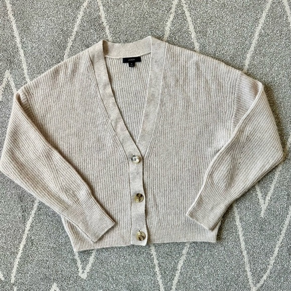 J. Crew Oatmeal Tan Alpaca Knit Cropped Cardigan - Picture 1 of 4